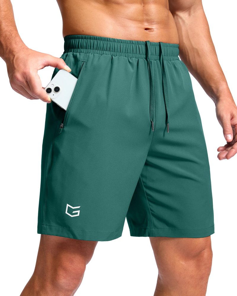 G Gradual Men's Athletic Running Shorts with Zipper Pockets Quick Dry 7"/ 5"/ 9" Workout Gym Shorts for Basketball Hiking(Rainforest Green,7XXXL)