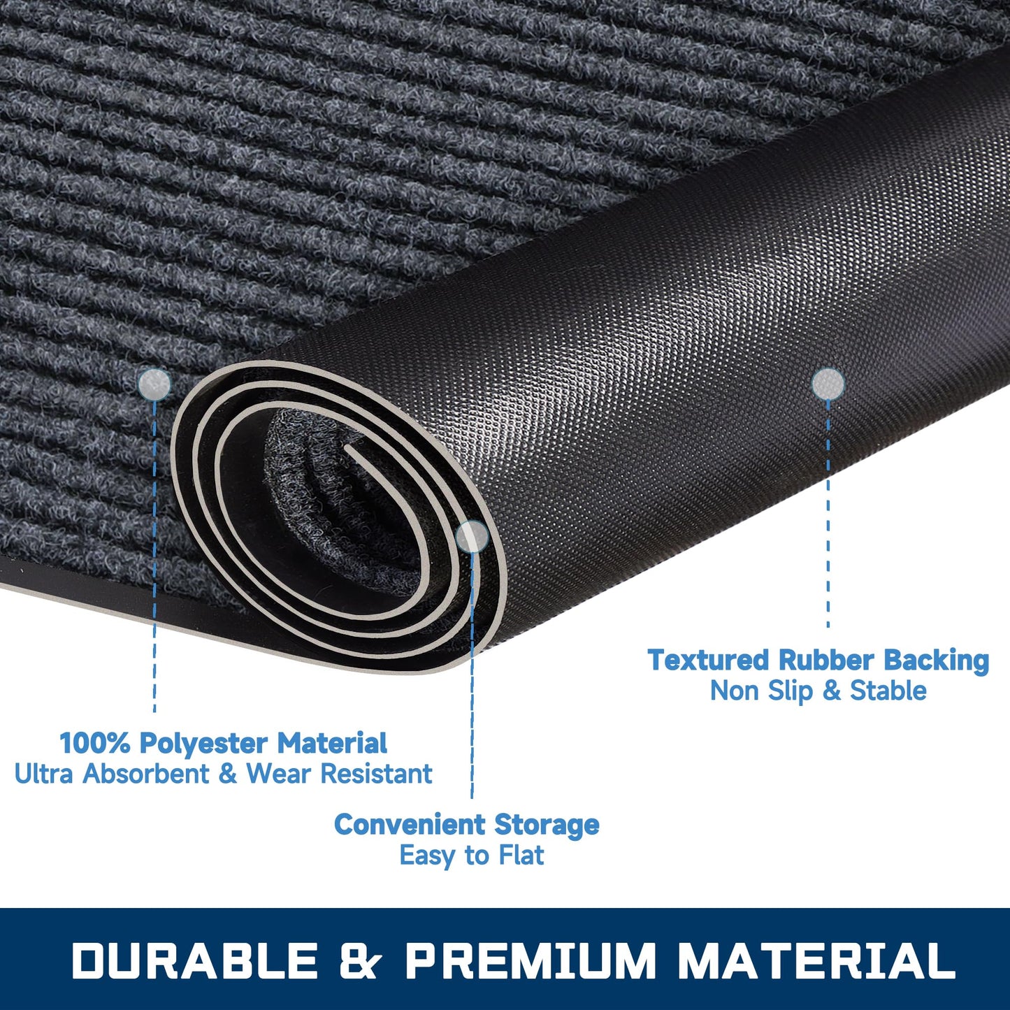 Large Indoor Outdoor Door Mat, 2' x 6' Heavy Duty Commercial Floor Mat Inside Outside Entrance, Rubber Border Doormats for Entryway, High Traffic Area, Waterproof, Low-Profile, Easy to Clean