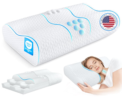 Cervical Neck Pillow for Pain Relief- Queen Size Cooling Pillow for Sleeping, Memory Foam Pillows for Neck Shoulder, Ergonomic Adjustable Contour Bed Pillow for Side, Stomach & Back Sleepers
