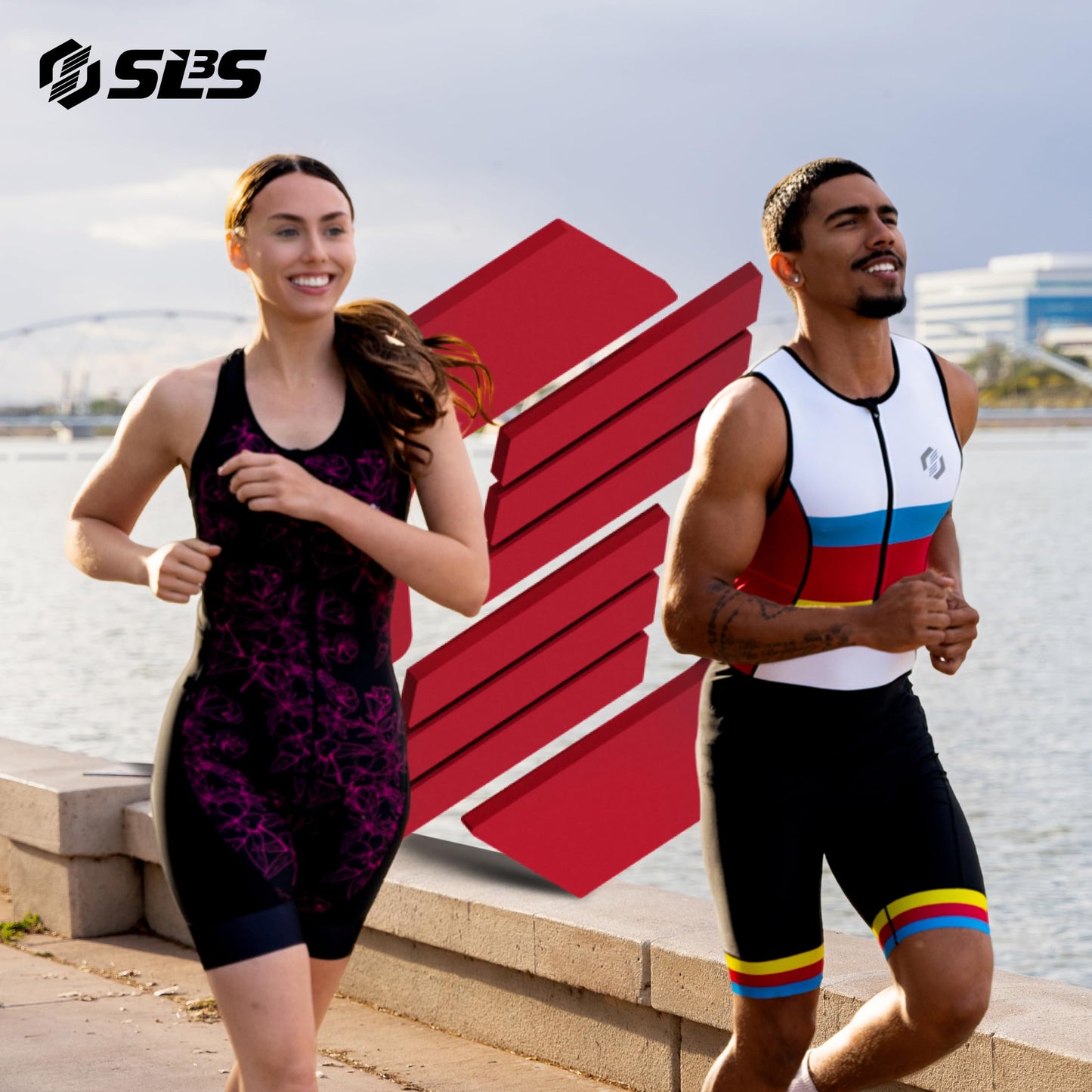SLS3 Triathlon Suits Mens - Premium Trisuit Triathlon Men - Sleeveless, Quick Drying Tri Kit with Large Back Pocket (Red Wave, X-Large).