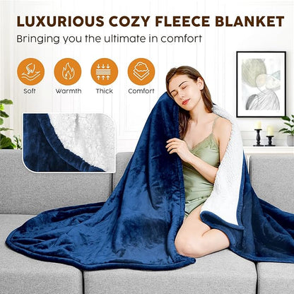 HYLEORY Heated Electric Blanket Full 72"x84" Soft Fleece & Flannel with 5 Heating Levels & 10 Hours Timer Auto Shutt Off, ETL Certified, Washable，Heated Blanket for Body-Navy