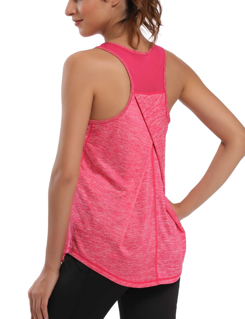 Aeuui Womens Workout Tops for Women Racerback Tank Tops Mesh Yoga Shirts Athletic Running Tank Tops Sleeveless Gym Clothes Rose Red