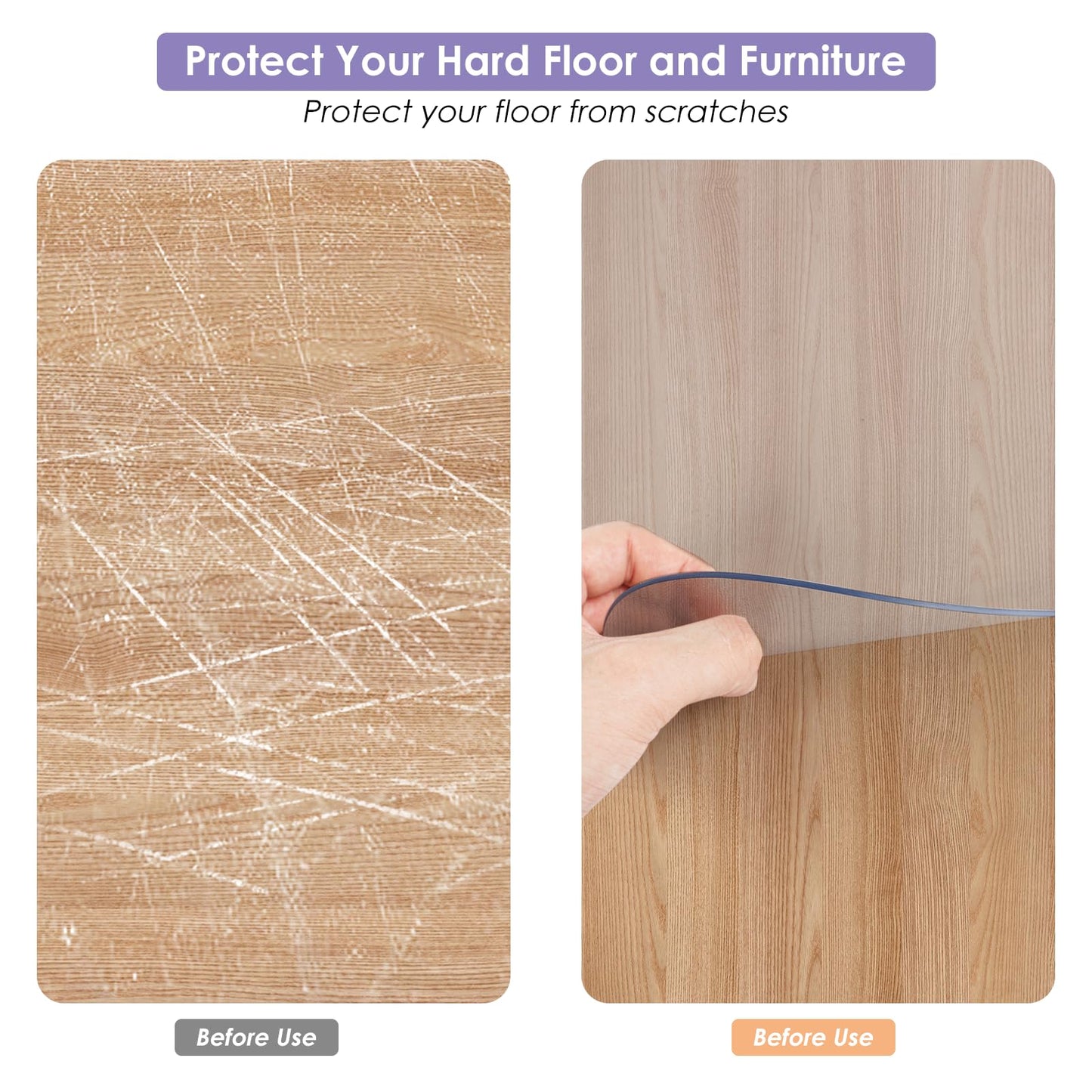 Vicwe Area Mat for Hard Floor, 3'×5' Clear Area Rug for Home, PVC Non-Slip Floor Protector for Dining Room, Large Anti-Scratch Floor Mats for Laundry Room, Kitchen, Bedroom