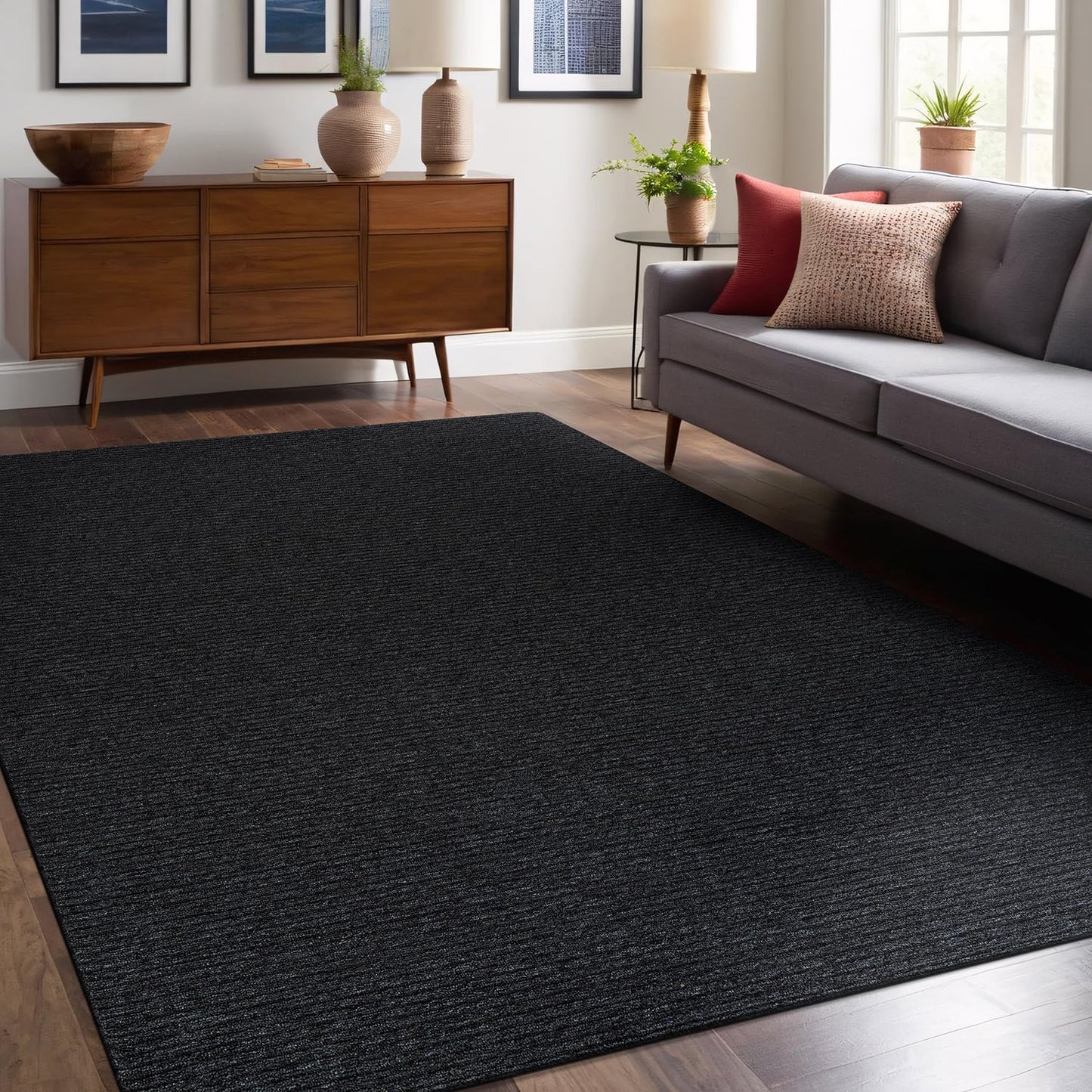 Luul Home Non Slip Dark Gray Solid Rubber Back Thin Rug for Living Room 4x6 Area Rugs for Kitchen, Rugs for Bedroom, Stain Resistant Easy Cleaning Non Shedding Carpet Dark Gray 4 x 6