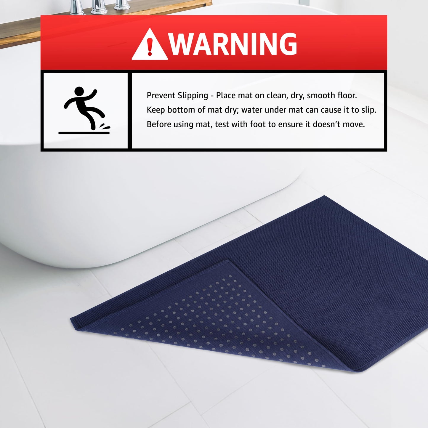 American Soft Linen Bath Rug, 17 in 24 in 100% Cotton Bath Mats Rugs for Bathroom, Slip Reducer Washable Shaggy Form Area Rugs, Navy Blue Bath Rug