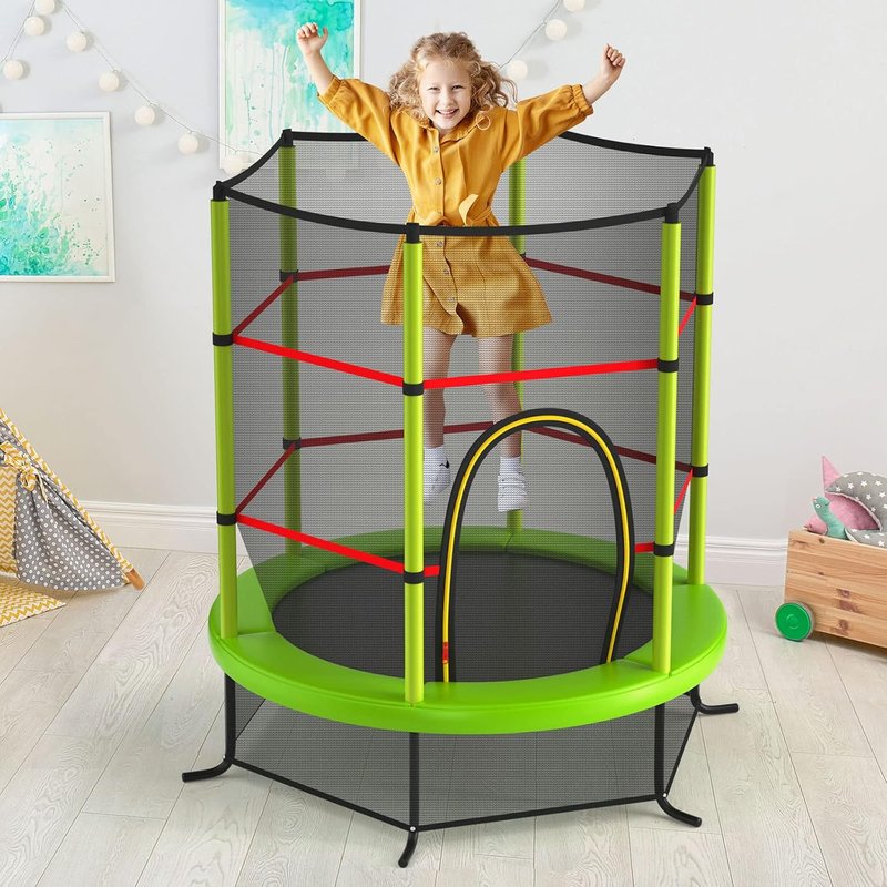 GYMAX Toddler Trampoline - 55” Kids Trampoline with Safety Enclosure Net & Seamless Jumping Mat | ASTM Approved for Indoor/Outdoor Fun