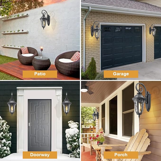 Outdoor Porch Lights Wall Mount, Outdoor Sconce Lighting Waterproof Exterior Porch Light Anti-Rust Aluminum Outside Latern with Water Ripple Glass for House Yard Hallway Doorway Patio