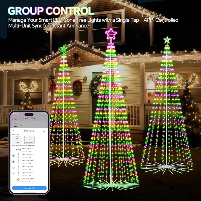 10 FT Smart Christmas Cone Tree Lights, 514 LED Lighted Outdoor Christmas Tree with Remote & App Control Timer, Music Sync, DIY RGB Color Changing for Indoor Outdoor Decorations