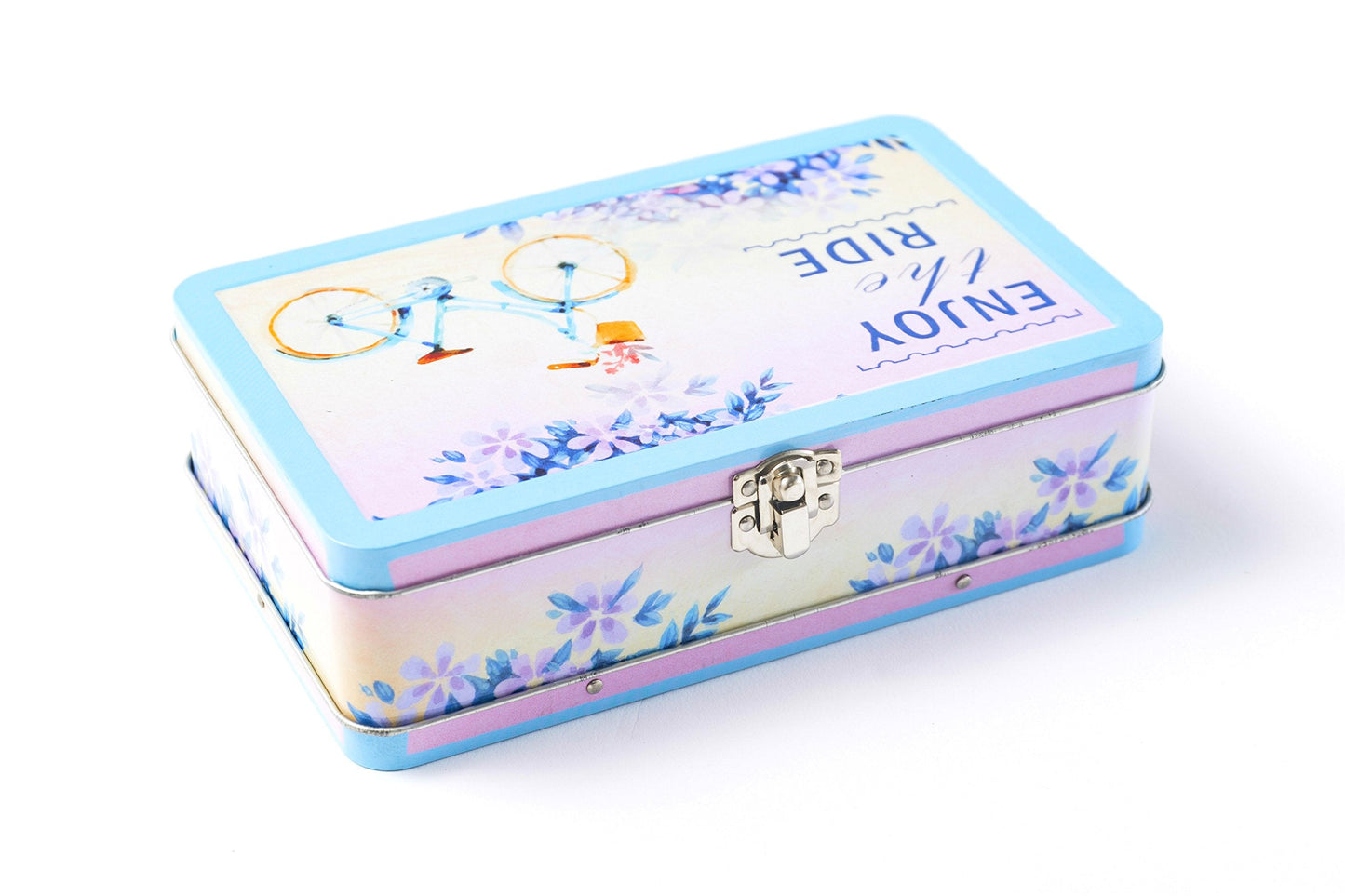 DAHO Metal Storage Box with Hinge for Office, School, Home, Makeup, Arts & Crafts and Accessories (Enjoy the Ride)