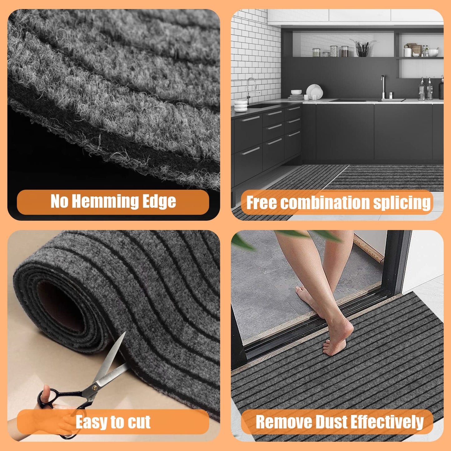 Weidear Hallway Runner Rug with Rubber Backing, Laundry Room Rug Non Slip, Washable Outdoor Indoor Rug Carpet Runner, Customized Area Rugs Mat for Entryway, Balcony, Deck-2FT x 10FT, Gray Stripe