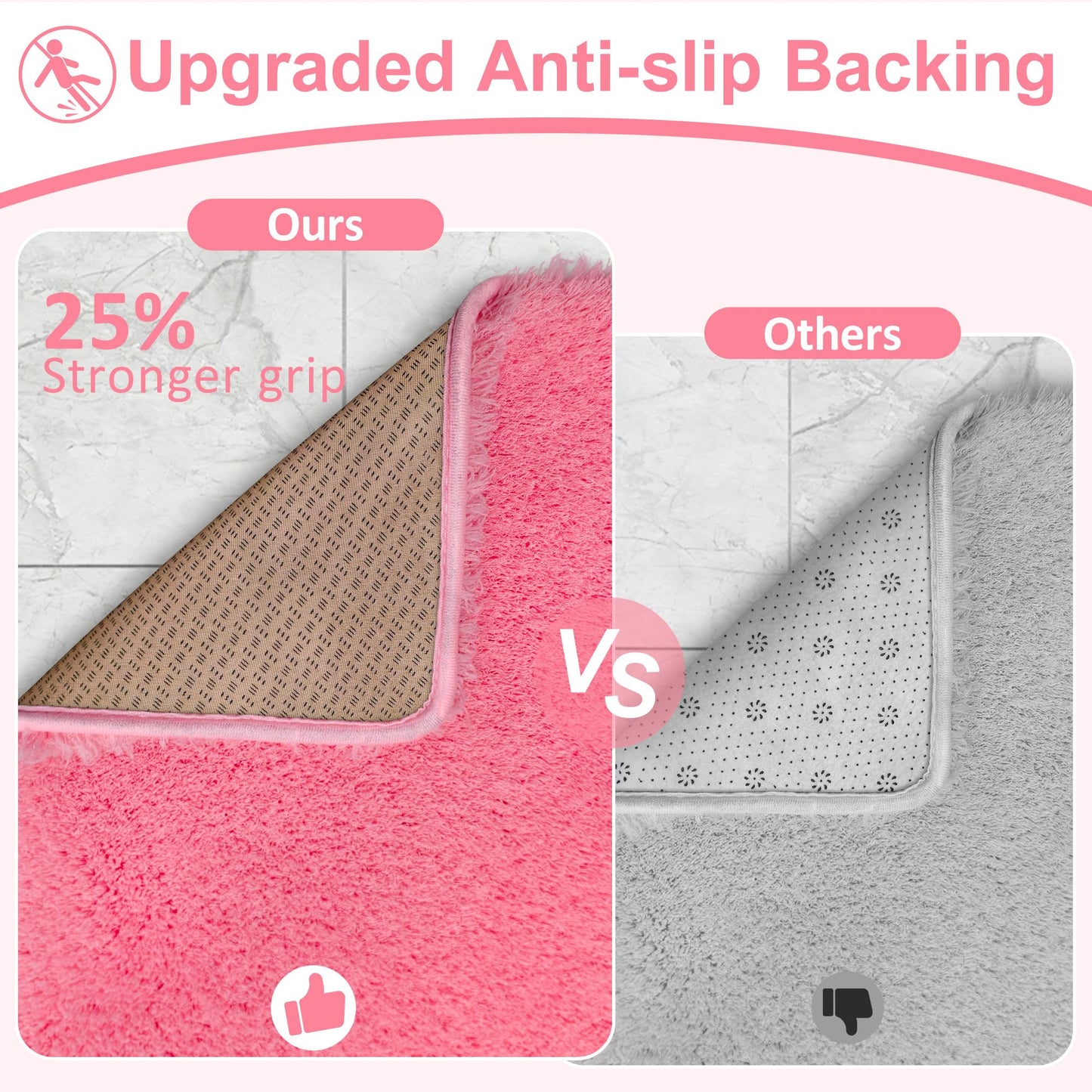 MondayRug Bathroom Rugs Non Slip 24"x16", Absorbent Bath Mats Quick Dry, Shaggy Microfiber Bath Rugs, Extra Soft Plush, Machine Washable Bath Mats for Bathroom Floor, Tub and Shower, Pink