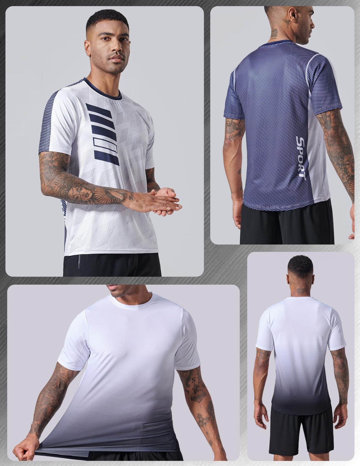 5 Pack Men’s Active Quick Dry Crew Neck T Shirts | Athletic Running Gym Workout Short Sleeve Tee Tops Bulk (Set 14, 4X-Large) White