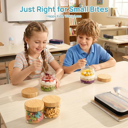 Vtopmart 6 Pack 10oz Glass Overnight Oats Containers with Bamboo Lids, Portable Wide Mouth Glass Jars Leak Proof, Reusable Food Storage Containers for Meal Prep, Jam, Sauce, Salad Dressing, and Snacks