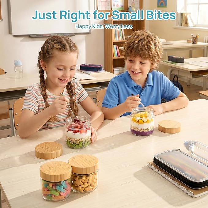 Vtopmart 4 Pack 10oz Glass Overnight Oats Containers with Bamboo Lids, Portable Wide Mouth Glass Jars Leak Proof, Reusable Food Storage Containers for Meal Prep, Jam, Sauce, Salad Dressing, and Snacks