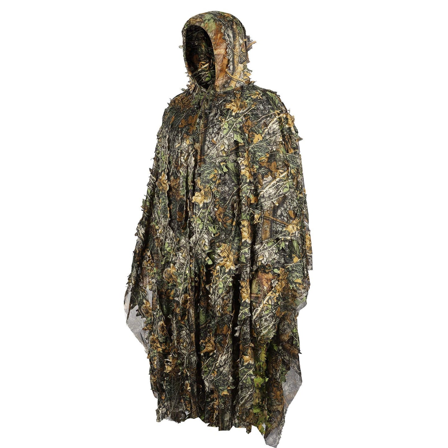 Outdoor Camouflage Ghillie Poncho 3D Leaves Hunting Cape Camouflage Cloak Stealth Ghillie Suit for Bird Watch Military CS Woodland