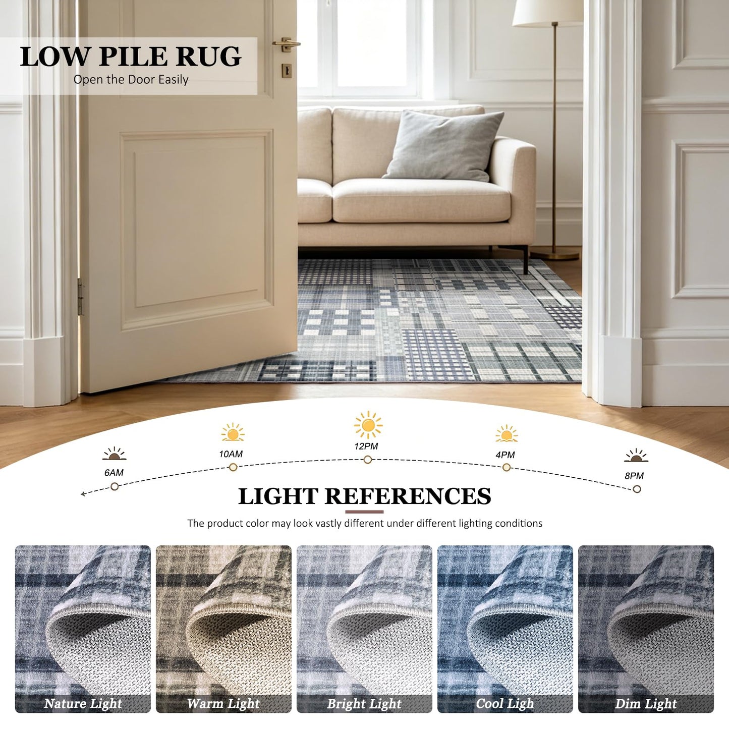 Rezutan Modern Geometric Plaid Indoor Area Rug for Living Room, Blue Gray Distressed 4X 6 Ft Large Rug Hardwood Floors Decor for Bedroom, Throw Carpet for Office Dining Room