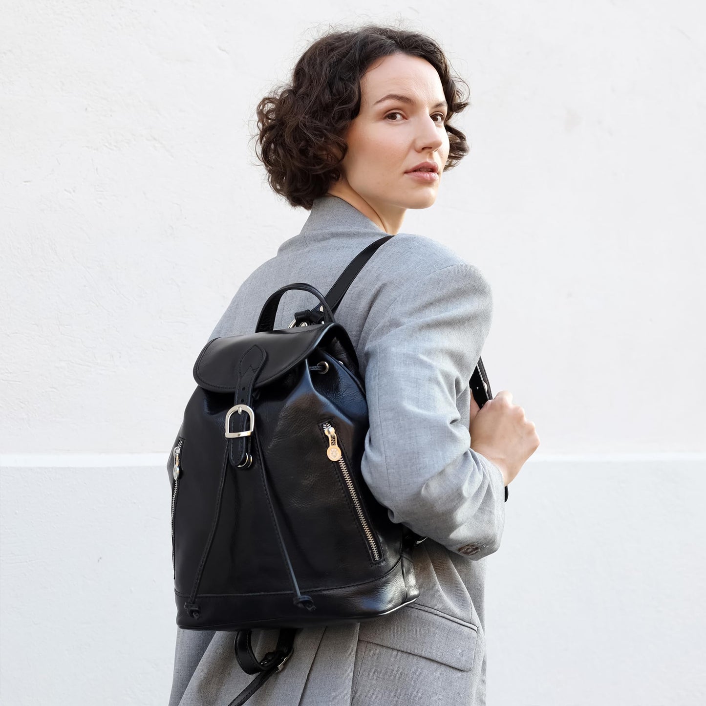 Time Resistance Ladies Leather Backpack - Small Business Casual Fashion Backpack for Women (Black)