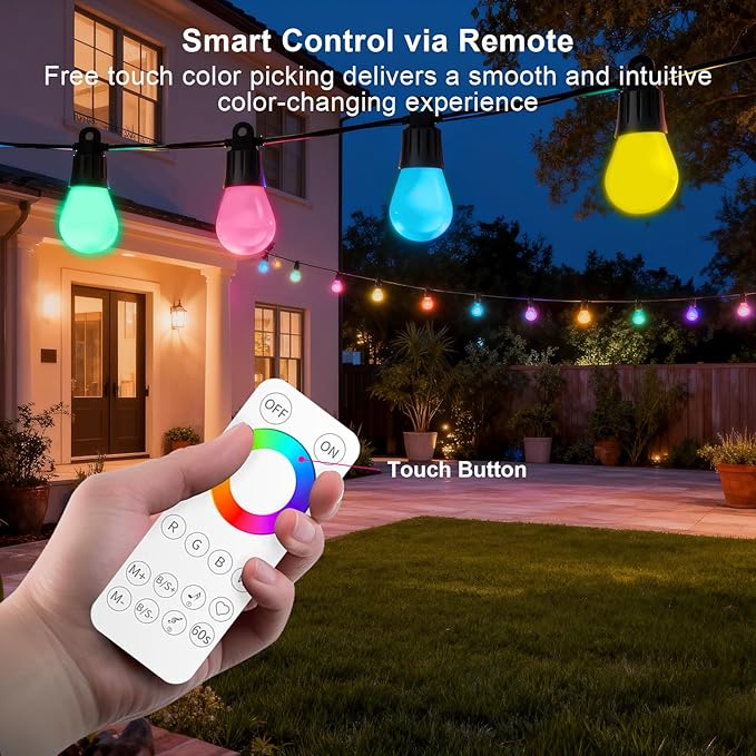Outdoor String Lights 118FT Smart Patio Lights with APP Control, 36 LED Bulbs RGB IC Warm White, IP65 Waterproof Color Changing for Christmas, Patio, Backyard, Garden, Party, Holiday Decor