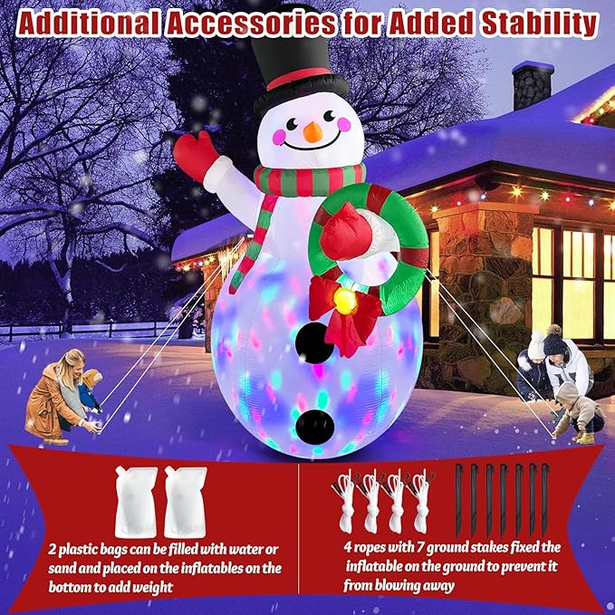 Danxilu 14FT Giant Christmas Inflatables Snowman Holding Garland Built-in Rotating LED Lights, Xmas Blow Up Inflatable Snowman Outdoor Decoration for Yard Lawn Garden Patio Holiday Party