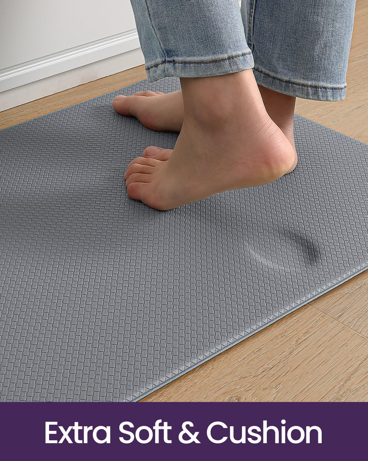 DEXI Kitchen Floor Mats Cushioned Anti Fatigue, 23x59 Wide Standing Runner Rug Waterproof, Comfort Memory Foam Padded for Front Sink Laundry, Grey