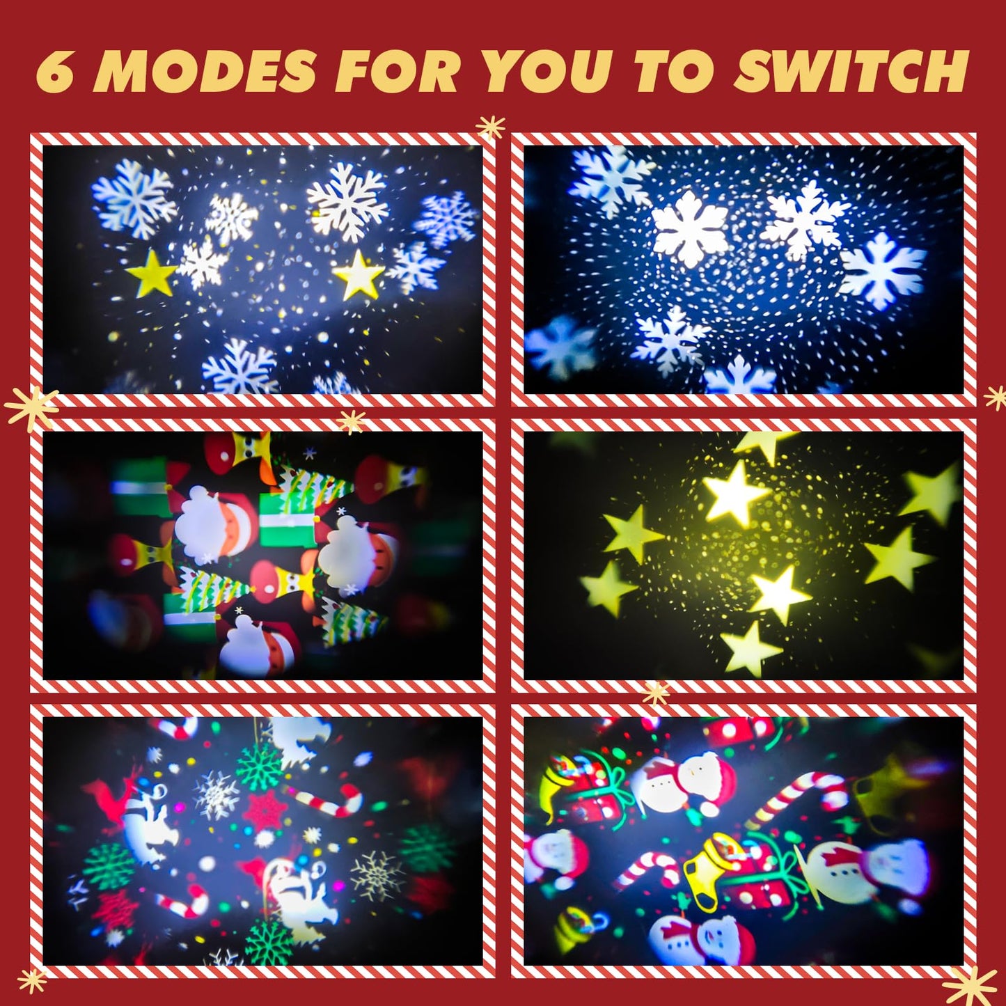 Infinity Mirror Tree Topper, Christmas Tree Topper Lighted Star with 6 Projection Modes, Dual-Side 3D Sparkling Star Treetop, UL Certified Xmas Treetop for Holiday Christmas Tree Decor (Warm White)