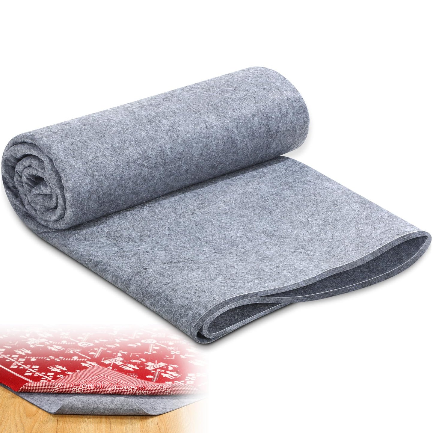Nuanchu Felt Rug Pad 9x12 Feet, 1/4 Inch Thick Carpet Padding for Hardwood Floors, Grey Under Rug Protector, Safe Floor Cushioning Mat Ruggable Compatible Grip Underlay