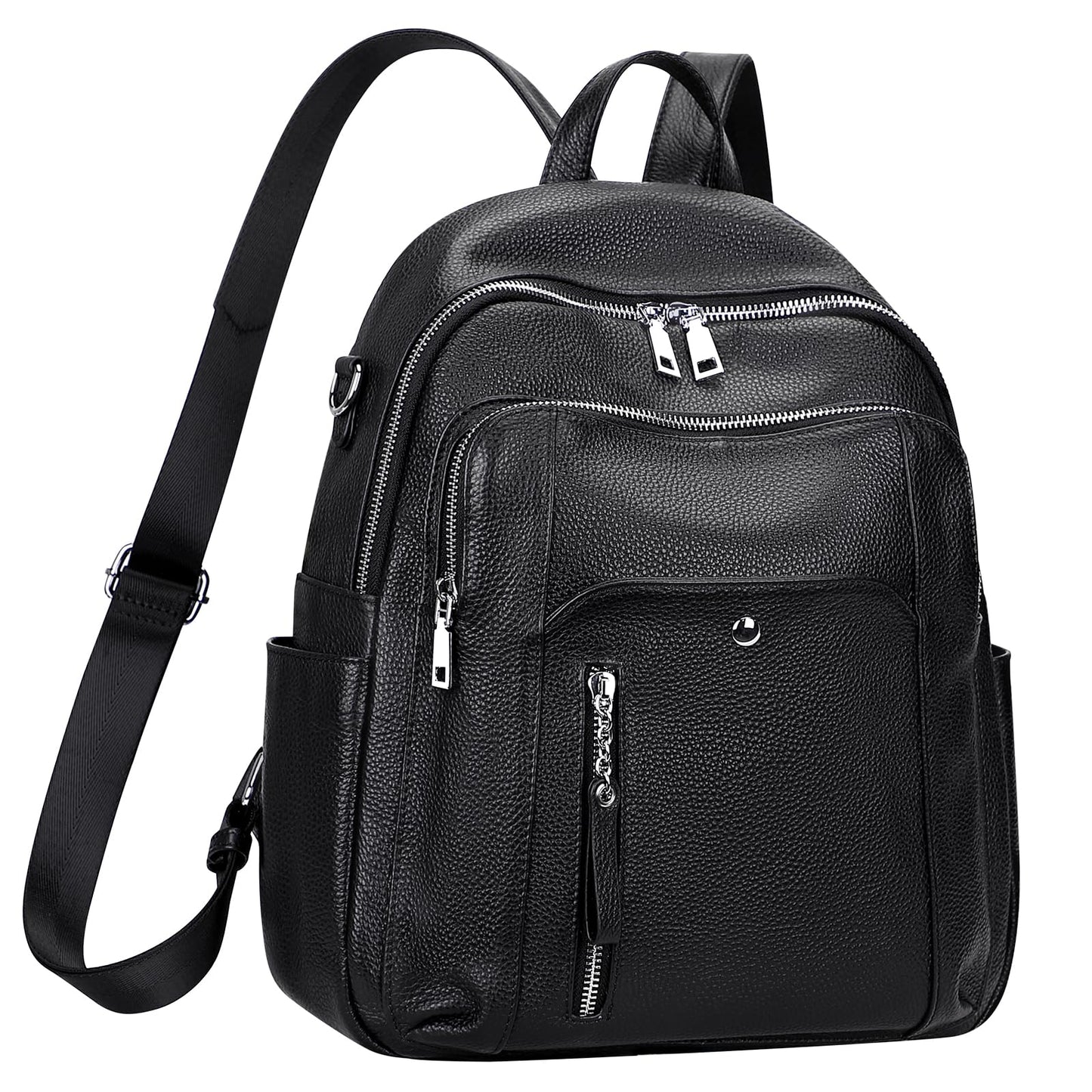ALTOSY Fashion Genuine Leather Backpack Purse for Women Shoulder Bag Casual Daypack Medium(S9 Black New)