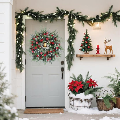 30inch Christmas Wreath, Artificial Winter Wreaths for Front Door with Bell Pinecone Berries for Outdoor Indoor Wall Tree Table Farmhouse Holiday Wedding Birthday Party Decorations