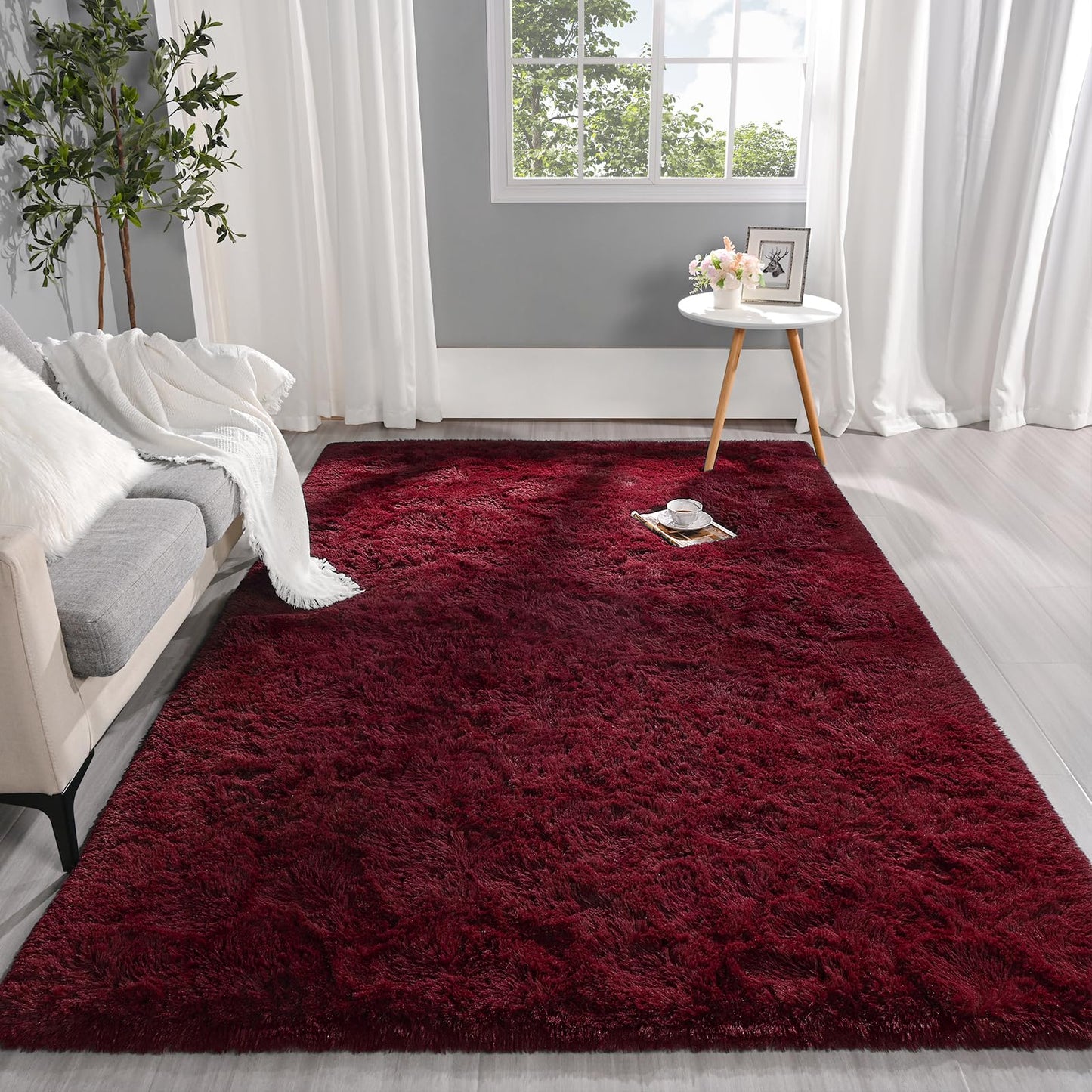 Pettop Fluffy Burgundy Rug for Bedroom Living Room, 3x5 Feet Super Soft Shaggy Plush Fuzzy Rugs for Girls Kids Boys, Non-Slip and Washable Rug for Nursery Classroom, Carpet for Rooms Decor