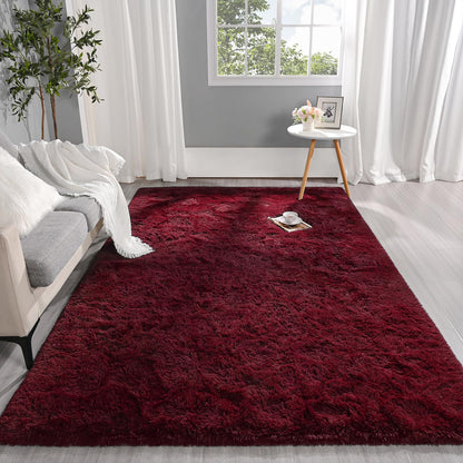Pettop Fluffy Burgundy Rug for Bedroom Living Room, 3x5 Feet Super Soft Shaggy Plush Fuzzy Rugs for Girls Kids Boys, Non-Slip and Washable Rug for Nursery Classroom, Carpet for Rooms Decor
