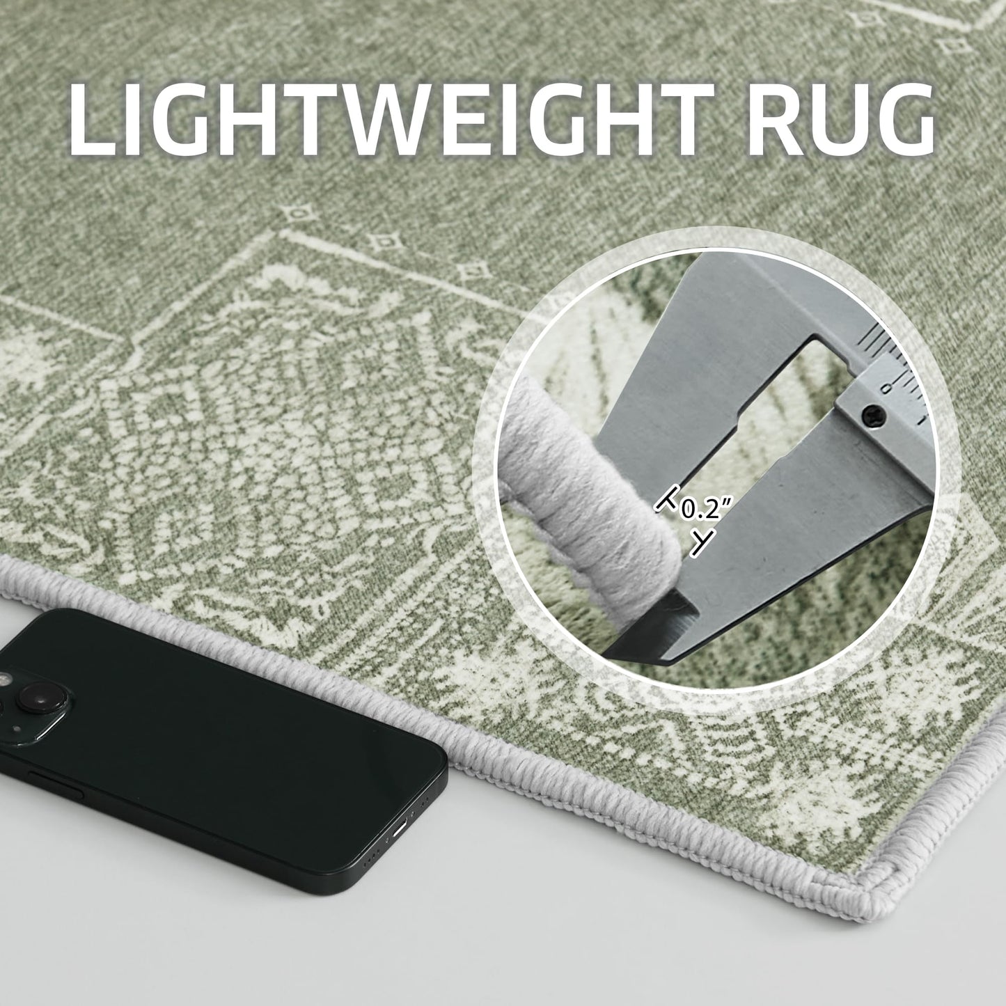 NICETOWN Washable 5x8 Green Area Rugs for Living Room, Ultra-Thin 5x8 Washable Christmas Rugs for Bedroom, Non-Slip Soft Large Bedroom Carpet Non Shedding for Dining Room Office, Sage Green