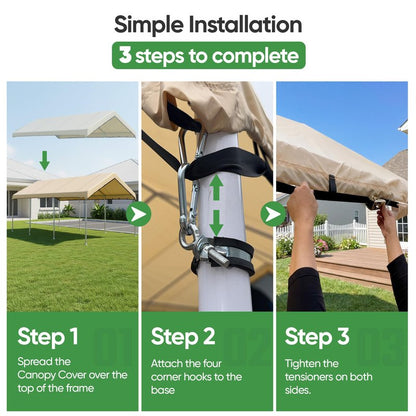 SIHAIAN 10 x 20 Ft Carport Replacement Canopy Cover(No Frame), Easy to Set up Carport Canopy, 500D Heavy-Duty Garage Top Tent Shelter Tarp Waterproof and UV Protected (Only Canopy Cover) Beige