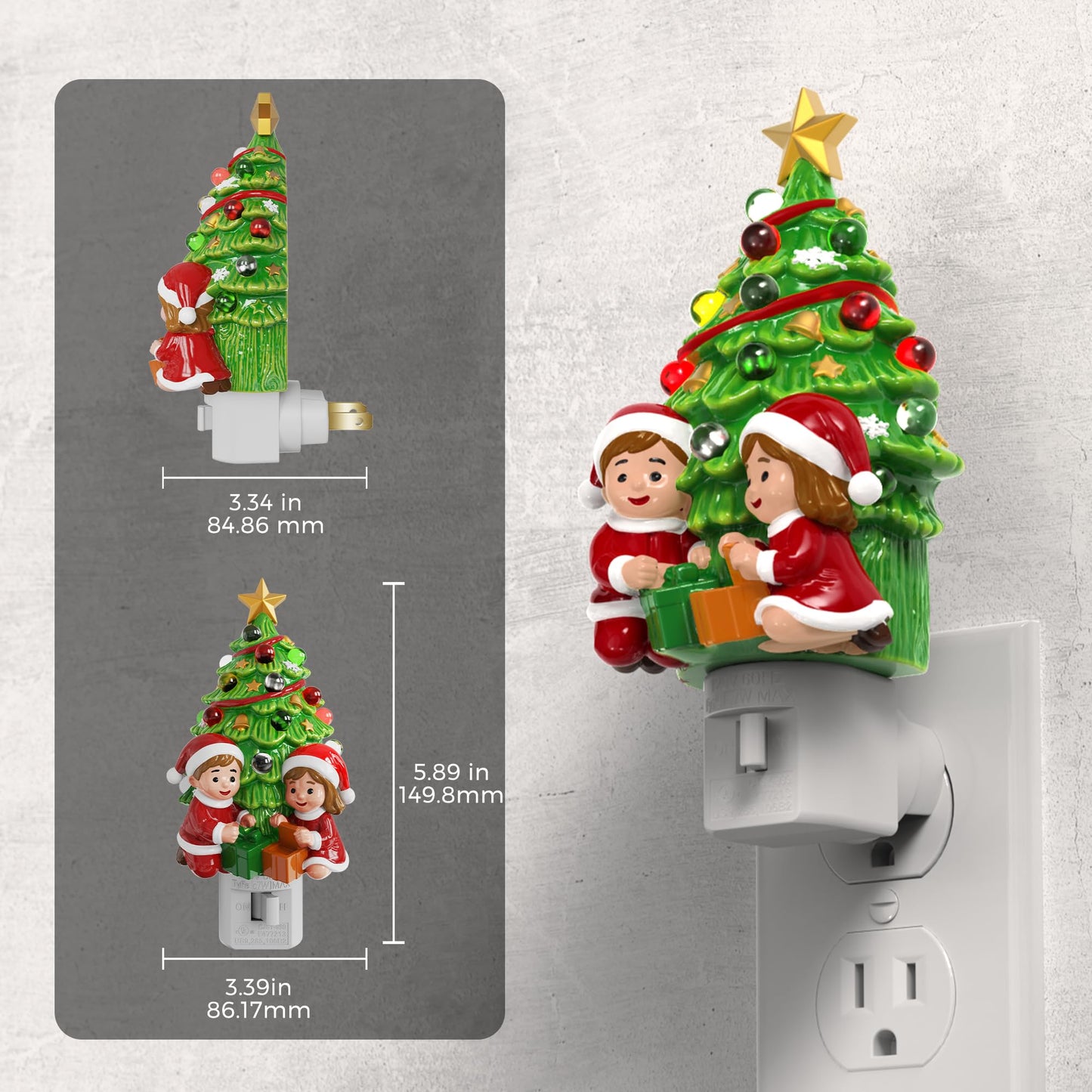 L LOHAS Christmas Tree & Snowman Night Light, 3000K Warm White Plug-in Resin Nightlight with 360° Rotatable Plug, Holiday Home & Kids Room Decor, 1 Pack