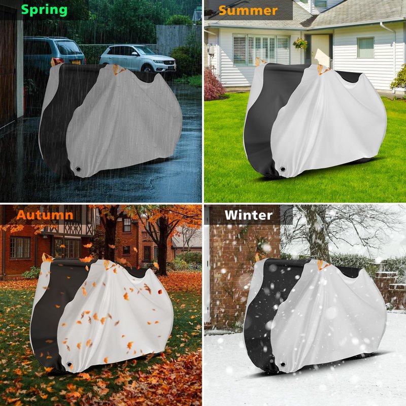 Bike Cover, Outdoor Waterproof Bicycle Cover for Rain /Sun /Dust /Wind Protection, Bicycle Accessories with Lock Hole and Storage Bag, Suitable for Mountain Road E-Bikes, Black/Silver (Fits 1-2 Bikes)