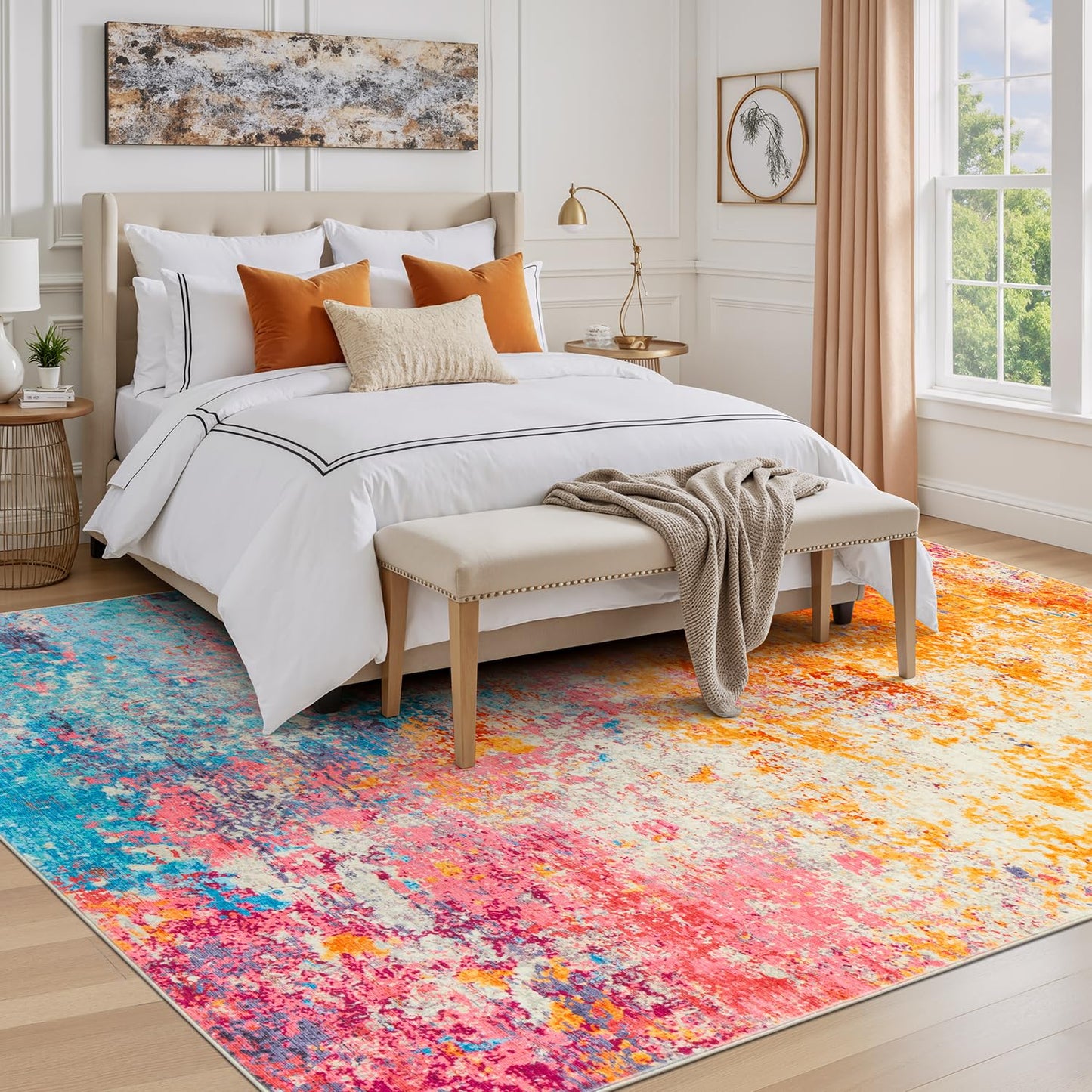 Rugflix 8x10 Area Rugs for Living Room, Colorful Rainbow Washable Rug Stain-Resistant Low Pile, Modern Large Carpet for Bedroom Dining Room Home Office Kids Room Nursery