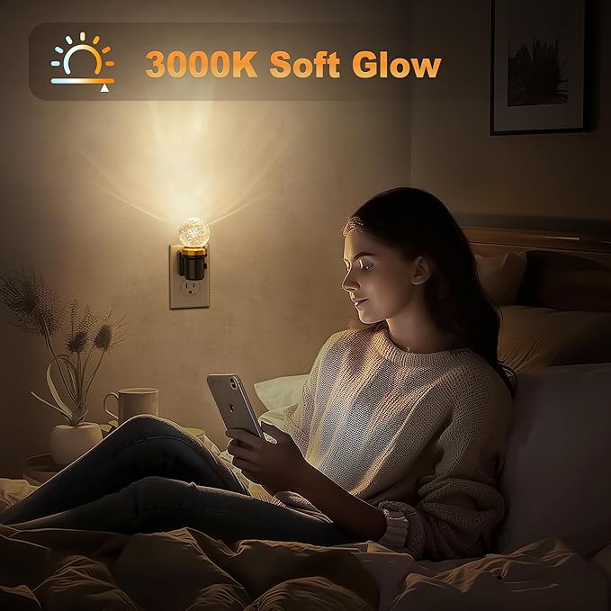 JandCase Night Lights Plug into Wall, Dimmable Night Light Pulg in, Globular Automatic Night Lights with Auto Light Sensor, Adjustable Brightness 3000K LED Night Light, for Bedroom Hallway