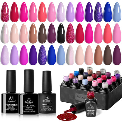 Beetles Gel Nail Polish Kit with U V Light - 80Pcs Fall Nail Fest Color Enchantment 55 Colors Gel Polish Starter Kit with Base Top Coat DIY Nails Stickers Manicure Tools Gift for Women Teens Girls