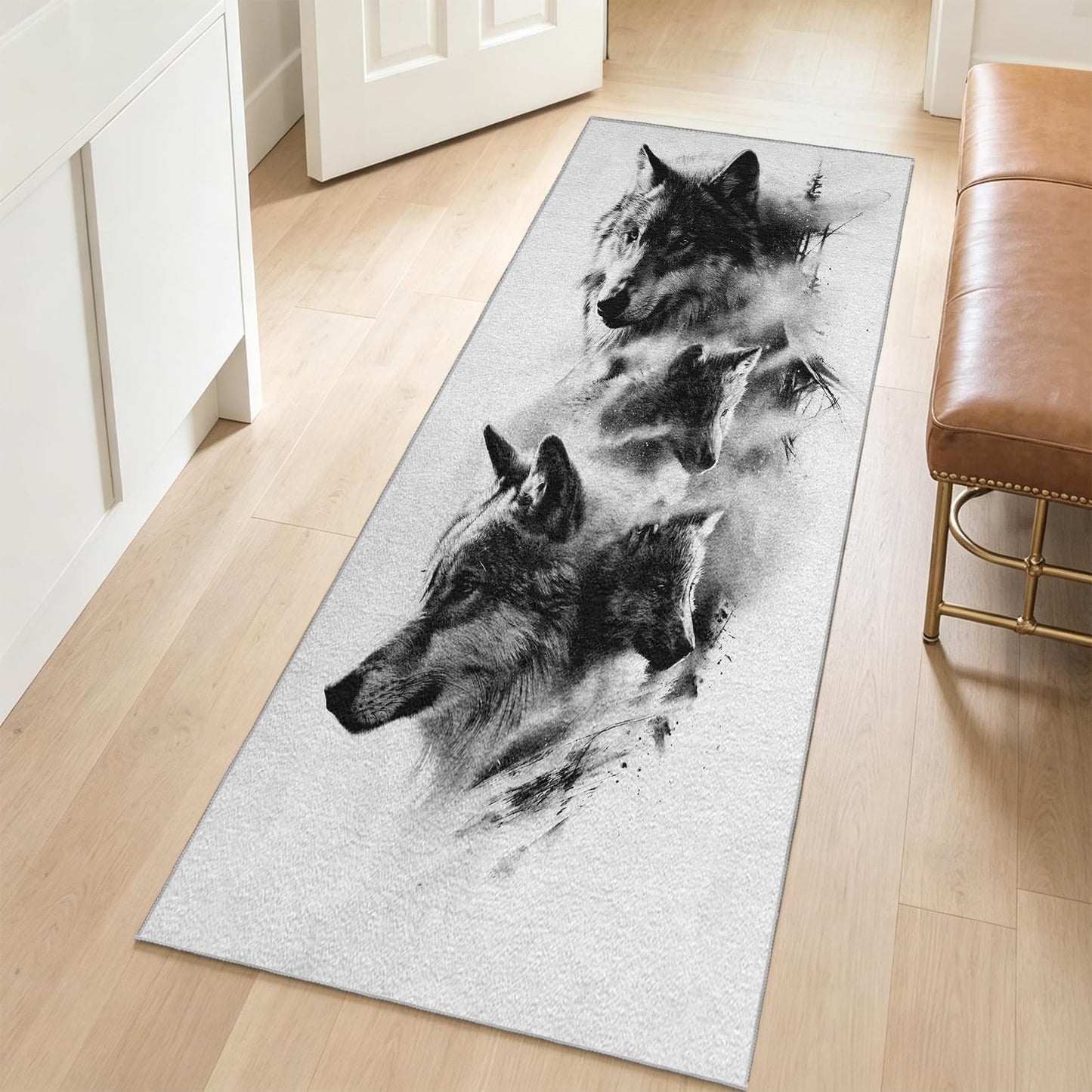 Wolf Washable Runner Rug Wildlife Hallway Runner Rug 2x9