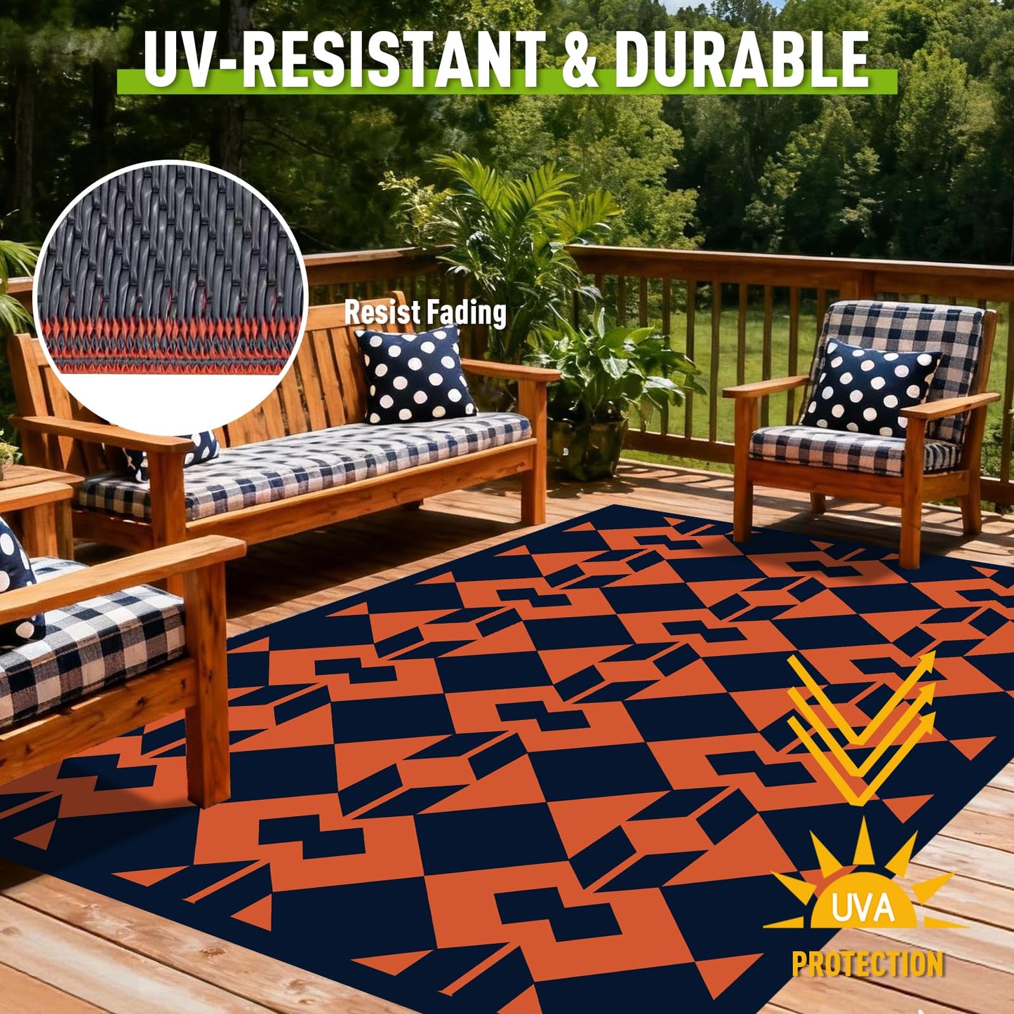 WILDROOTS 4x6 Feet Diamond Mask Plastic Outdoor Rug, Stain Resistant Waterproof Reversible Outdoor Patio Rug, Fade Resistant Camping Rug