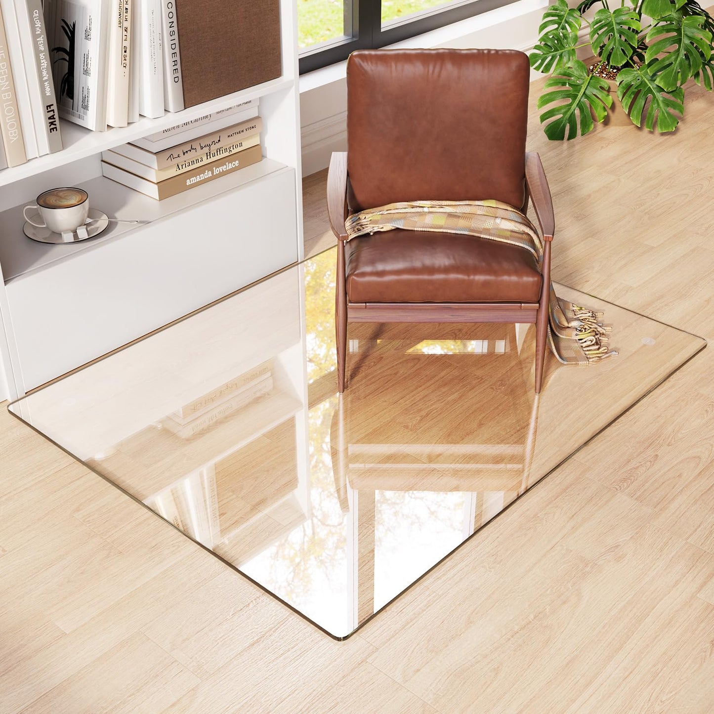 InfiniGlass Tempered Glass Chair Mat 46"x36" – Ultra-Clear Office Chair Mat for Hardwood Floors & Low-Pile Carpets – Heavy-Duty 0.2" Scratch-Resistant Surface with Non-Slip Pads – Supports 1,000 lbs