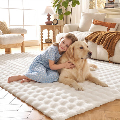 Lotus Karen Washable Area Rug, 3D Bubble Rug for Living Room, Bedroom, Faux Fur Carpet for Home Decor,5' W × 7' L, Cream White