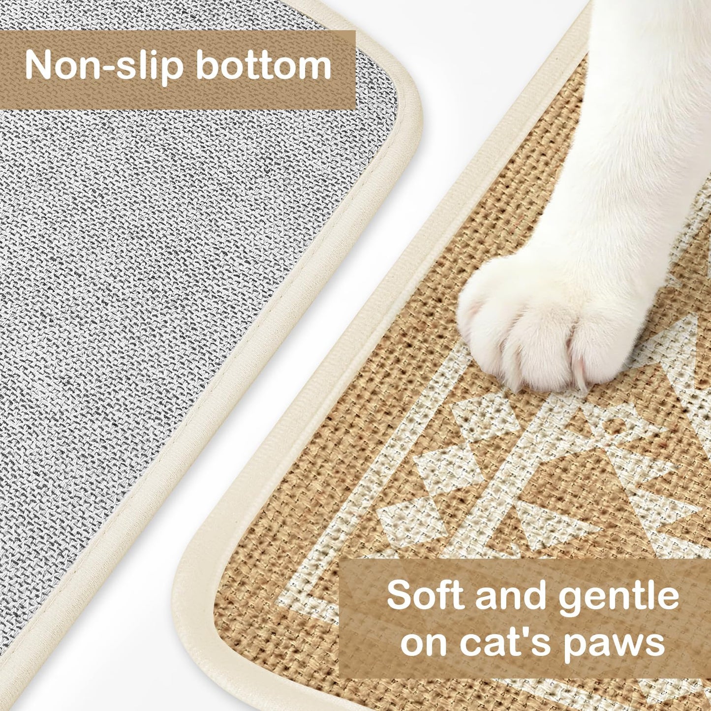 Bienbee Cat Litter Mat, 33" x 22" Litters Box Mat Machine Washable Less Waste Waterproof Litter Mats, Non-Slip Cat Litters Trapping Mats Easy to Clean Linen Geometric L
