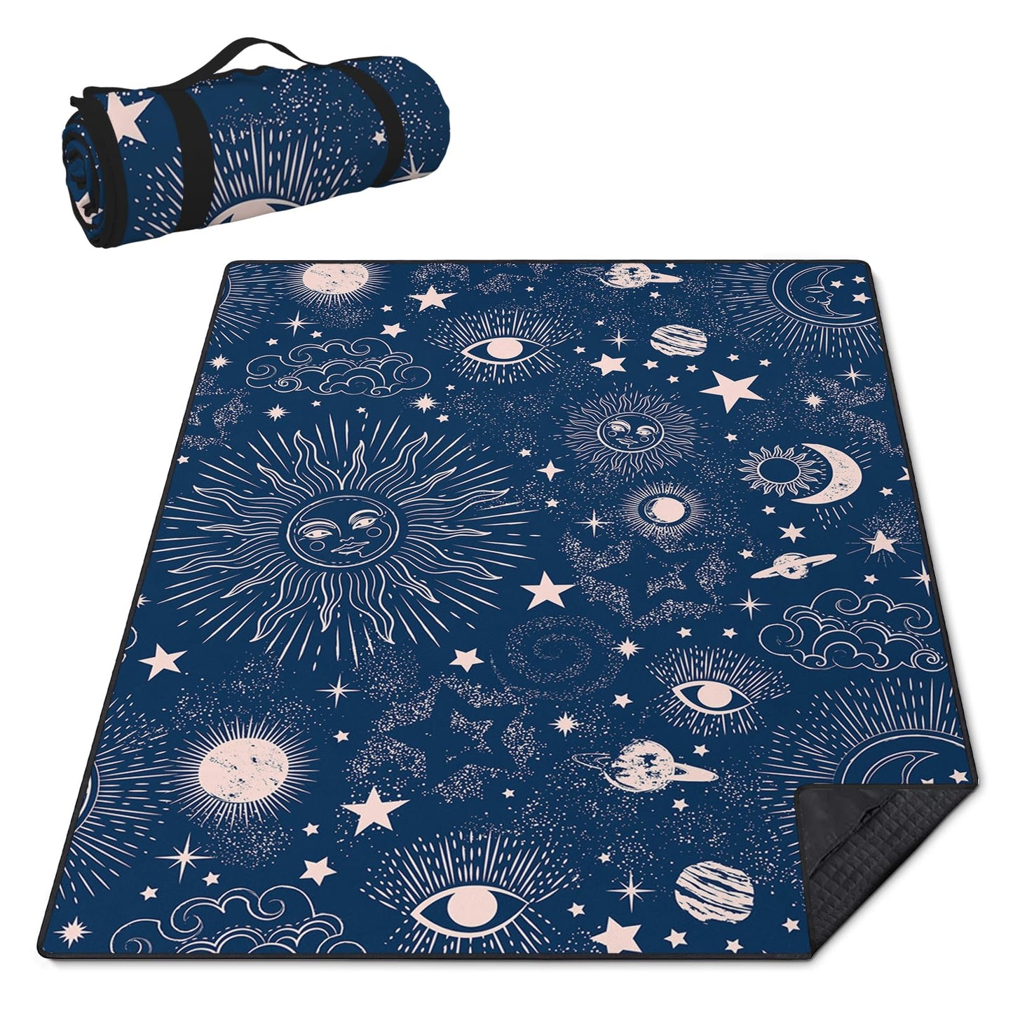 awufncksn Gothic Picnic Blankets Waterproof Foldable,60″X80″Thick Picnic Mat Blue Outdoor Blanket for Grass, Sun and Moon Beach Blanket Sandproof Picnic Accessories for Camping Party Travel Park Lawn