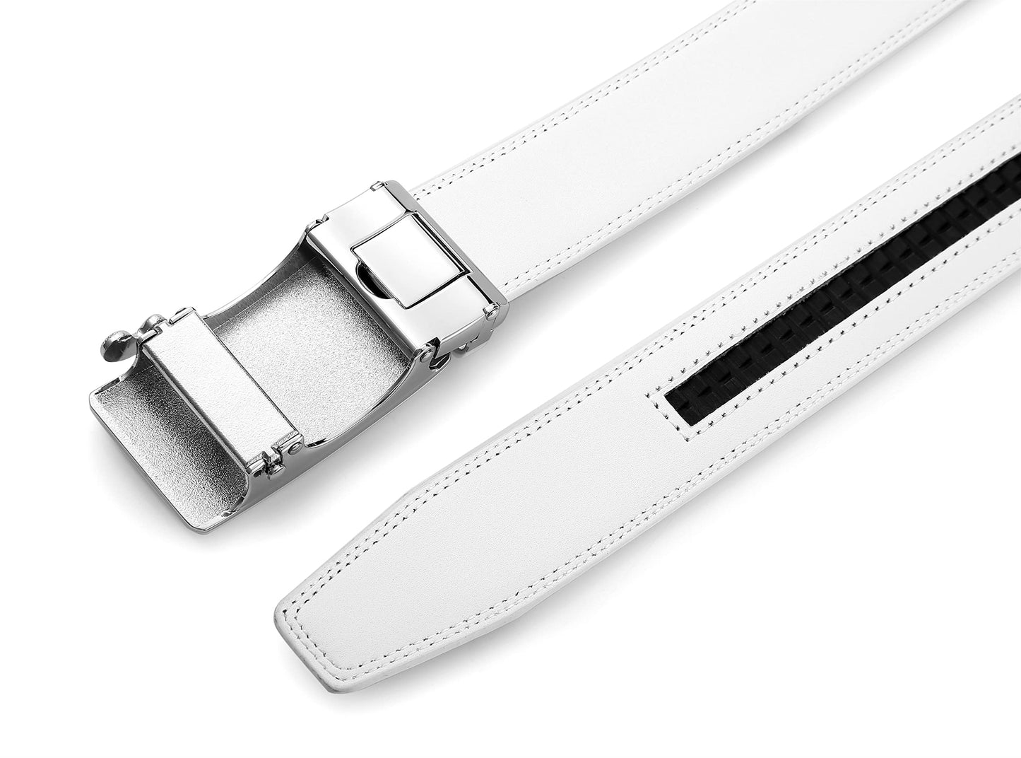 Lingli White Belt for Men Ratchet Dress Belt with Automatic Buckle -Trim to Fit-35mm wide-0051-110-White