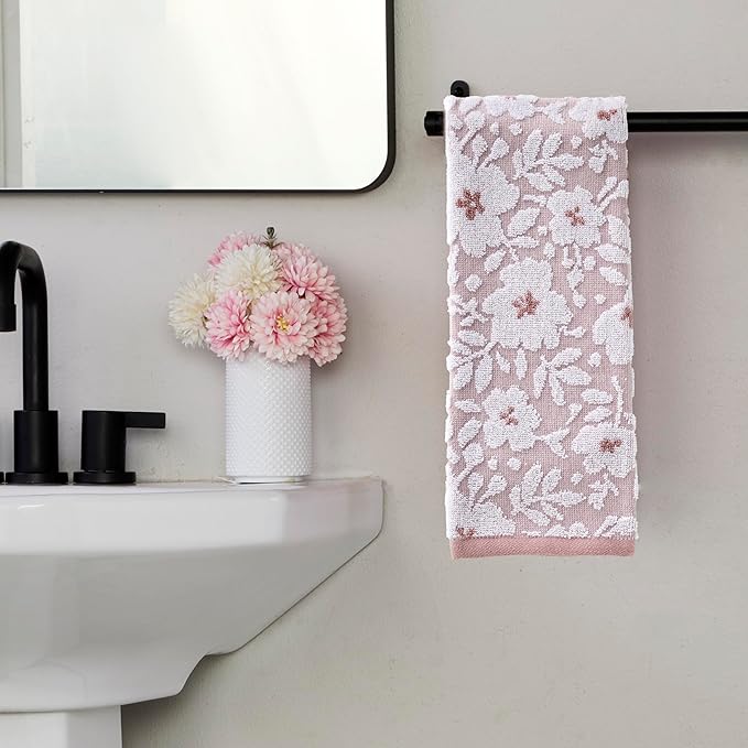 SKL Home Floral Jacquard 100% Cotton 2pc Hand Towel Set, Reversible & Decorative
