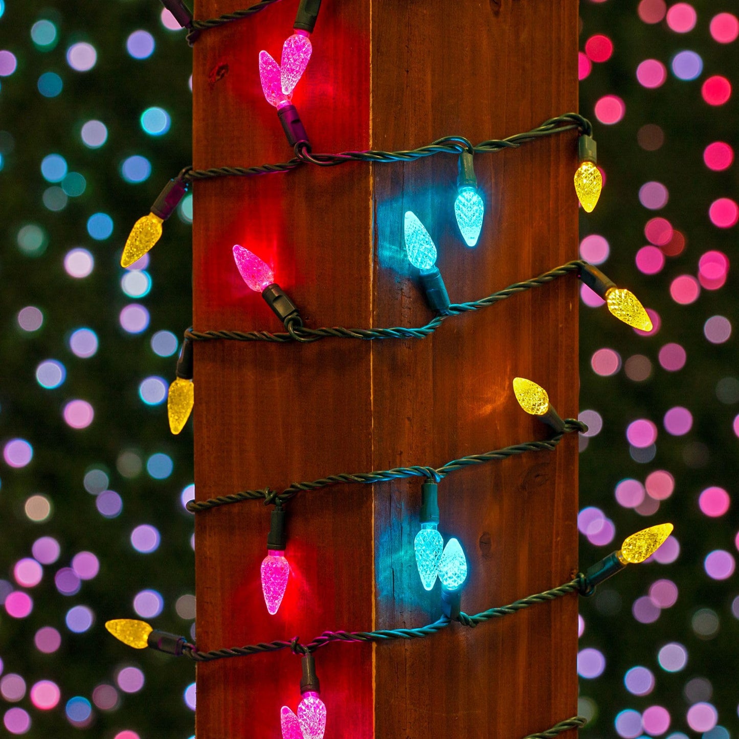 Novelty Lights 24FT 70 LED C6 Easter String Lights - Outdoor Spring Tree Commercial Grade Decorations (Yellow/Teal/Pink)