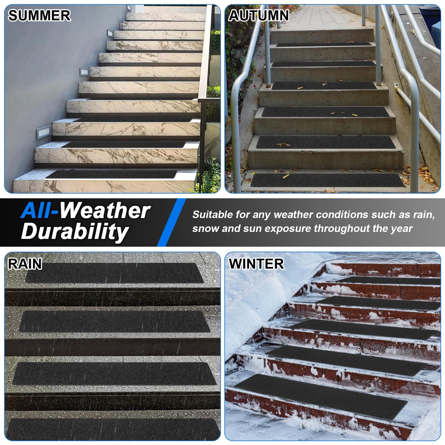 SMILOOL Outdoor Stair Treads Non-Slip Step Strips for Wooden Steps 5 Pack 6” x 24” Anti Slip Grip Tape Precut for Outside Stairs, Non Skid Stair Tread Mats Weather Resistant for Outdoors, Black