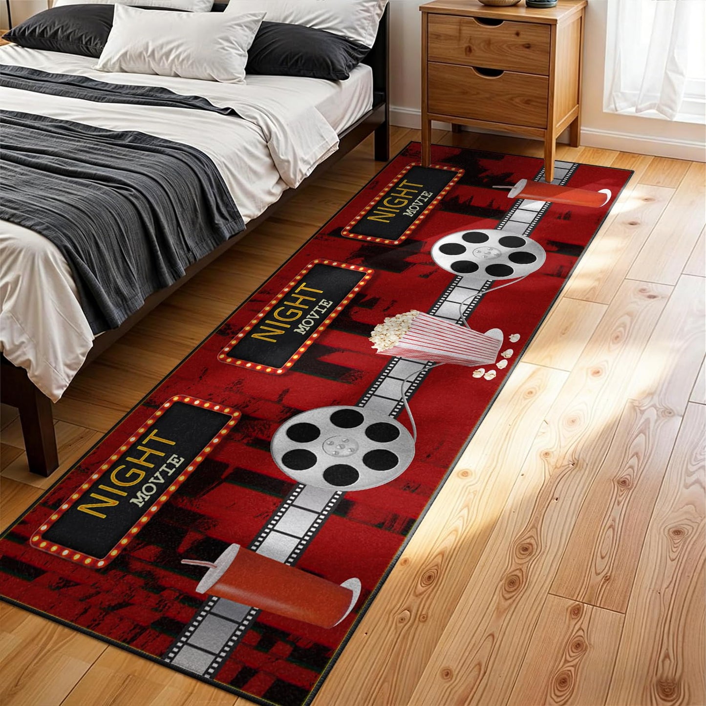 Puyosvr Film Area Rugs,2x7ft,Home Theater Movie Night Floor Mat Non-Slip Rug,Cinema Popcorn Design,Cinema Sign Carpet, Suitable for Living Room, Kitchen Hallway,Party