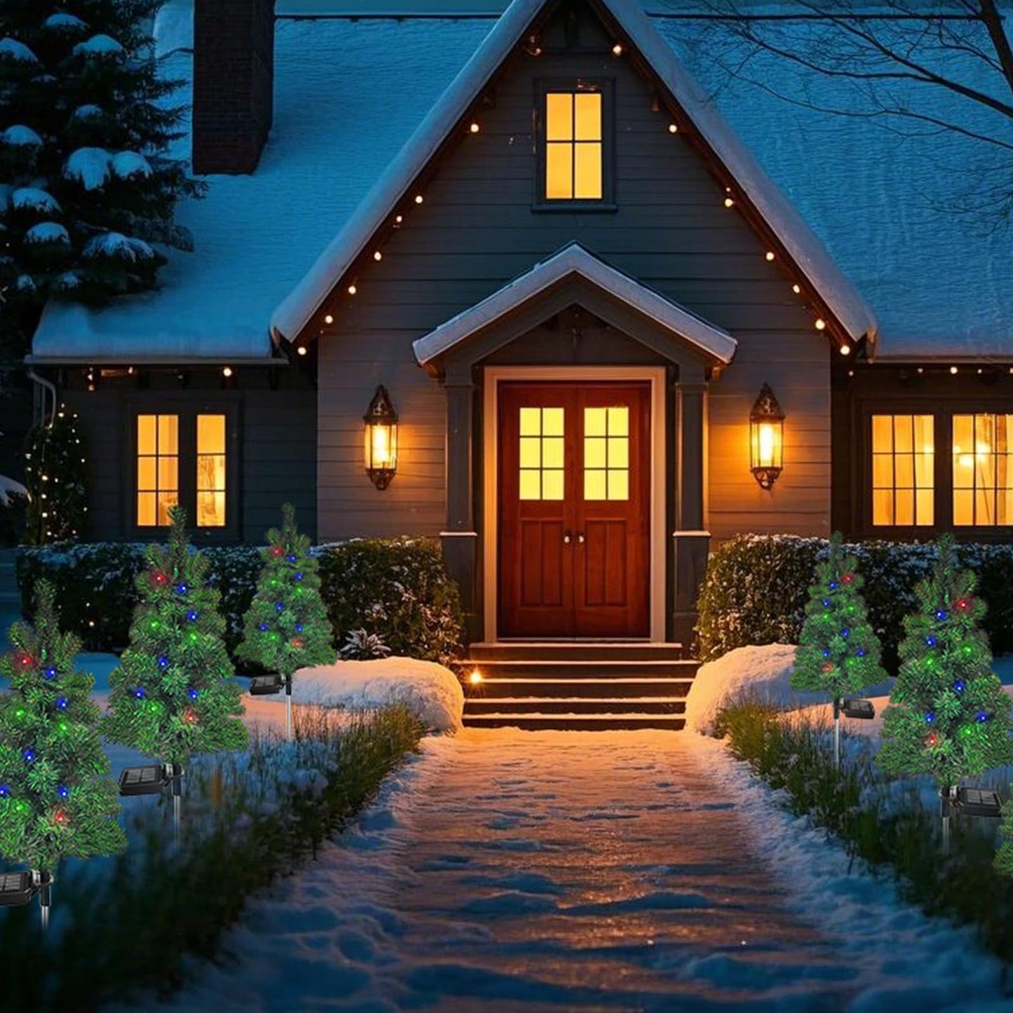 4PCS Solar Christmas Tree Garden Stake Lights Outdoor Waterproof Pathway Lights Xmas Tree Light for Lawn Patio Yard Front Porch Christmas Decor