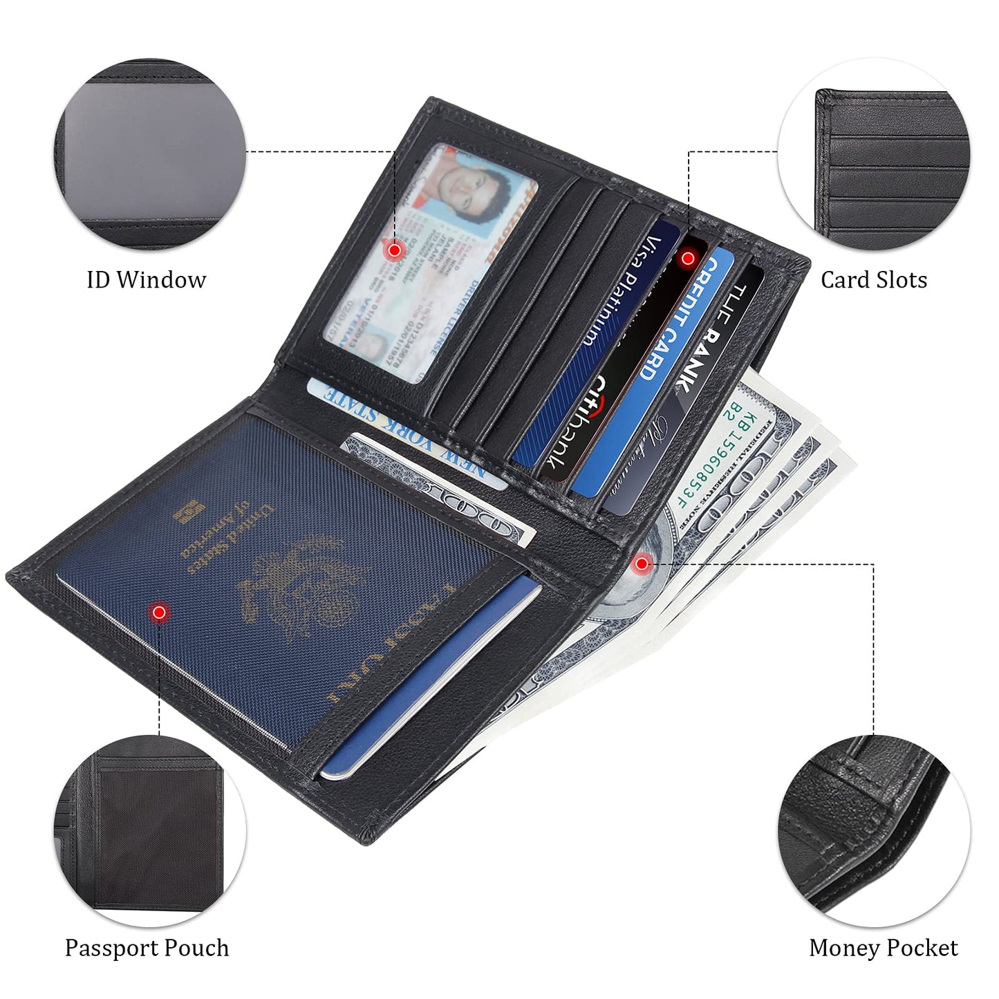Polare RFID Blocking Napa Leather Passport Holder Travel Wallet For Men and Women (Black)